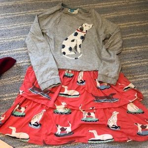 Mini Boden cotton ruffle sequin dog dress size 9-10y